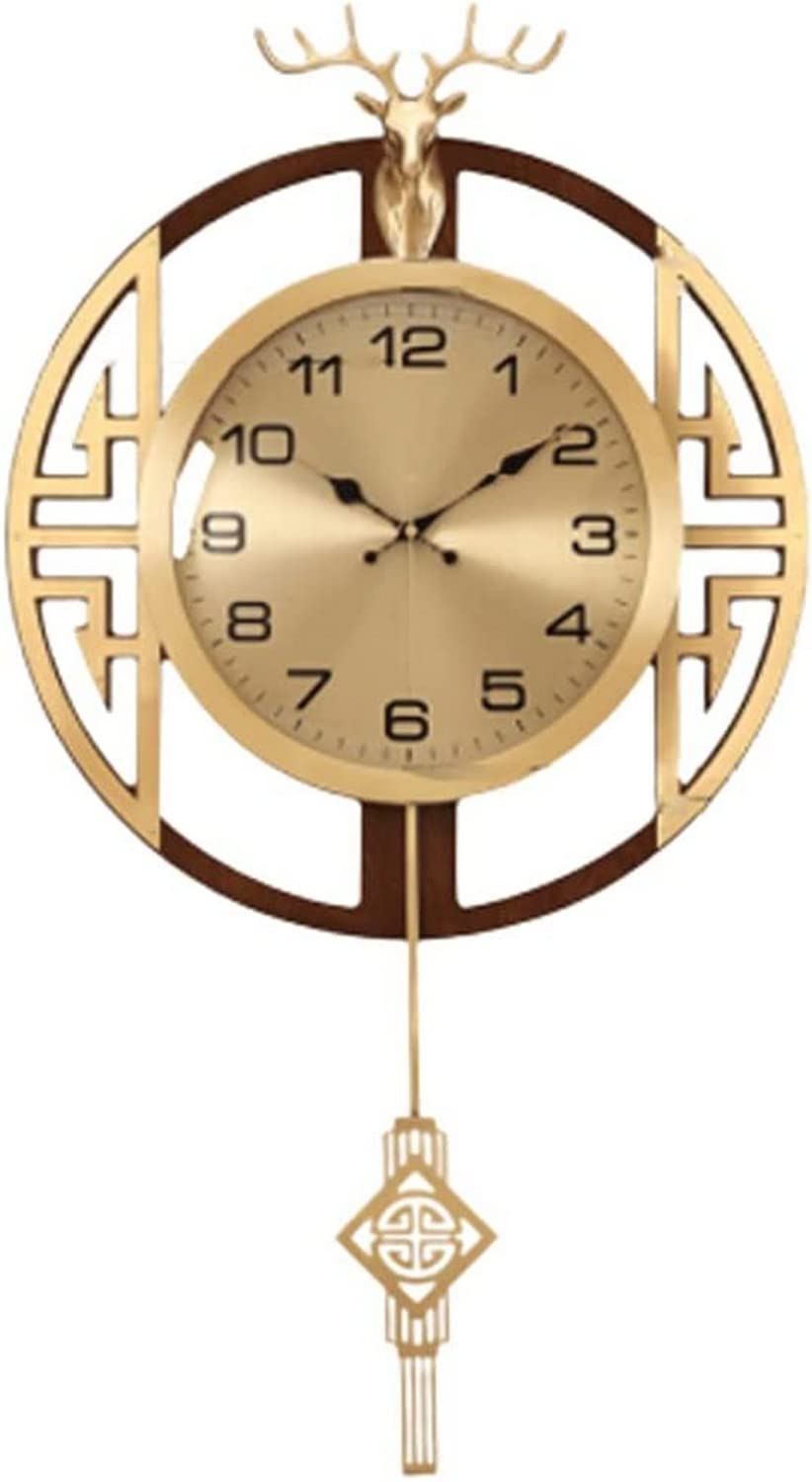 SaryEdge Wall Clock Art Large Wall Clock Metal Wall Clock with Date,Month,Day of Week Silent Non-Ticking Operated Clock with Pendulum Creative Deer Decor Wall Decor Clock,-I,A-B,A-B