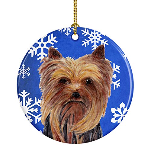 Caroline's Treasures Yorkie Winter Snowflakes Holiday Ceramic Ornament Christmas Tree Hanging Decorations for Home Christmas Holiday, Party, Gift, 3 in, Multicolor