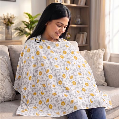 Image of A Baby Cherry - Nursing Cover, Nursing Covers for Feeding Mom, Feeding Cover Breastfeeding Mother, Feeding Cover for mom, Multi-Use, Breathable, 360 Full Privacy (Yellow)