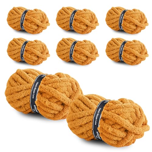 Image of 8 Packs Jumbo Chunky Chenille Yarn - 1820g(64oz) 254 Yards (761ft) Bulky Yarn - Chunky Yarn for Hand Knitting Blanket,Cushions, Pet Bed - Soft and Durable(Yellow)
