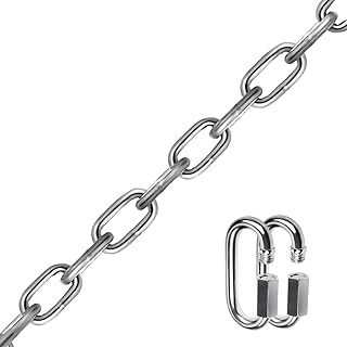 Stainless Steel Link Chain, Ekunbuy 304 Stainless Steel Link Proof Coil Chain Heavy Duty Safety Chain Tow Chain with Quick Link 1/4 Inch Lifting Chain Hanging Swing Trailer, 1300 lbs Load