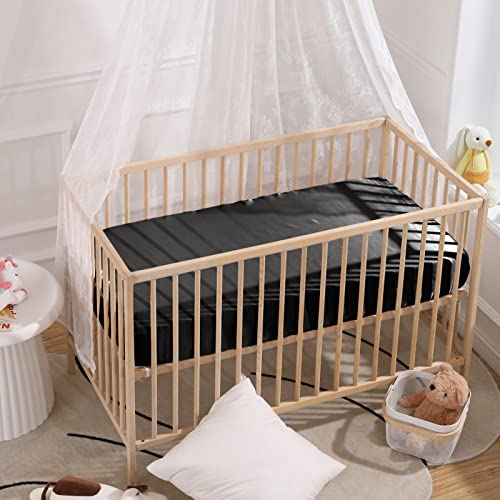 Image of SiinvdaBZX 2 Pcs Satin Crib Sheets for Baby Boys, Black | 52 x 28 Inch Silk-Like Soft Fitted Crib Sheet Baby Mattress Sheet for Standard Crib, Toddler Mattress, with 8 Inch Pocket