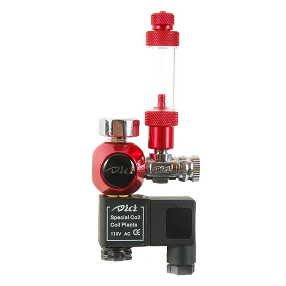 110V DICI Aquarium Co2 Single Gauge Bubble Counter Solenoid Regulator Red US Standard