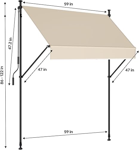 Miniatura 5 de JEKITO Toldo retráctil manual  Parasol para exteriores sin tornillos de 59 pulgadas  Cubierta de pérgola ajustable con protección UV  Toldo 100%