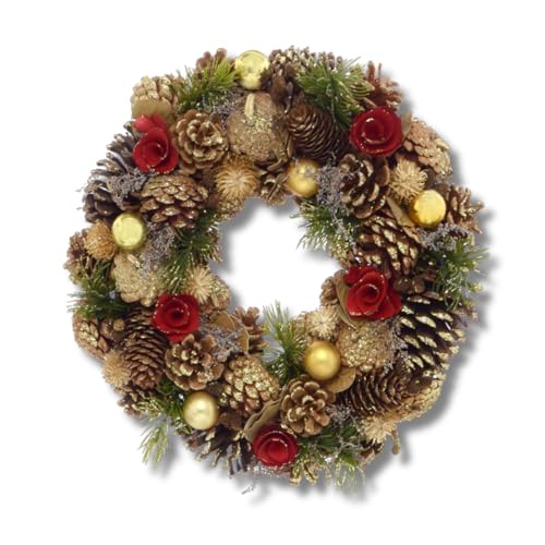 Guirlanda de Natal 33 x 9,5 cm Enfeite Porta Pinha Vermelho Dourado Decoracao Natalina