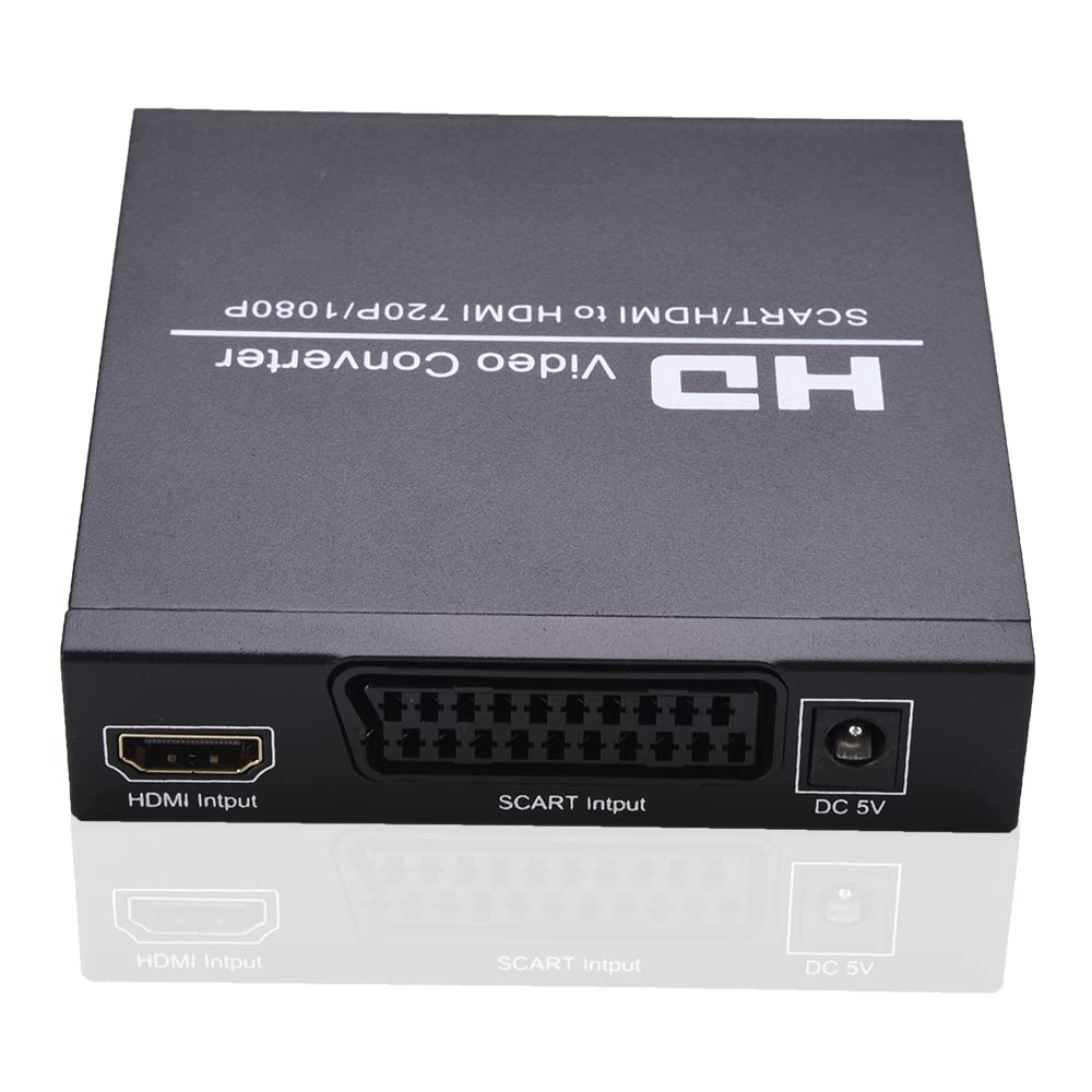 HUIOP Obsługa konwertera wideo SCART / HD na HD przełącznik 720P/1080P przełącznik PAL/NTSC wejście SCART HD 3,5 mm wyjście koncentryczne audio, konwerter wideo