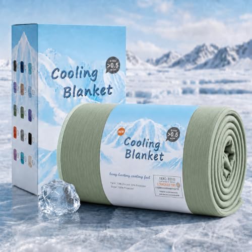 Image of Topcee Cooling Blanket(90 inchx108 inchKing Size) for Night Sweats Absorbs Heat to Keep Adults Cool on Warm Nights, Q-Max 0.5 Cooling Blankets for Hot Sleepers, Ultra-Cool Lightweight Blanket for Bed
