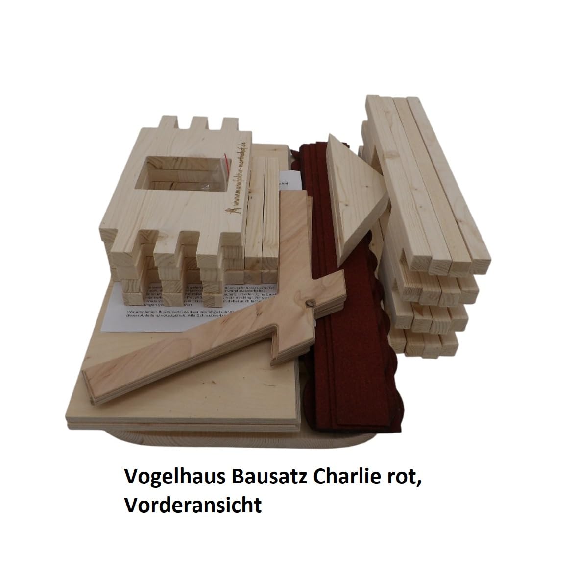 Vogelhaus Bausatz Charlie rot Manufaktur Martinshof L: 47 cm B: 38,5 cm H: 43 cm Material: unbehandeltes Fichtenholz Futterhaus Garten Holz Hochzeit Geschenk Vogelvilla Terrasse