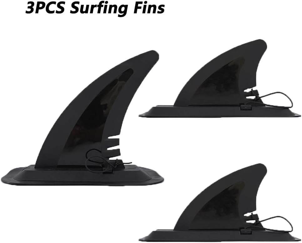 LOOEEL 3PCS Surfing Fins, Inflatable Paddle Board Fins, 1 PCS 7-inch and 1 Pairs 4-inch Center Fin with Base,Detachable Fin Dock Tail Fin for Long Board Paddle Board Surfboard Surfing Kayak Fin-Black