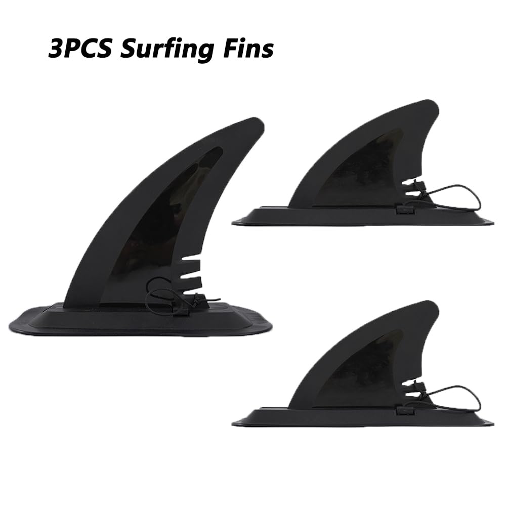 LOOEEL Lot de 3 ailerons de surf, palmes gonflables, 1 aileron central de 17,8 cm et 1 paire d'ailerons centraux de 10,2 cm avec base, aileron de quai amovible pour planche longue, pagaie, planche de
