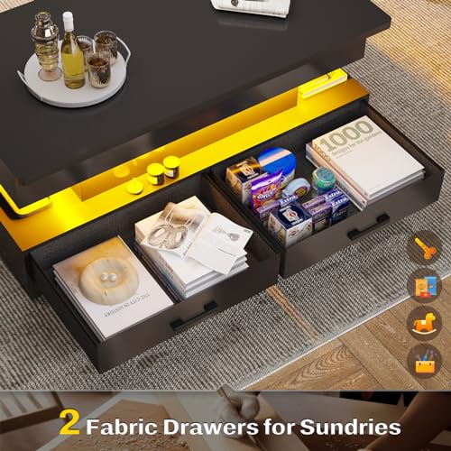 Sedeta 40 Inch Lift Top Coffee Table, Coffee Tables With Storage For Living Room, Small Coffee Table With 2 Fabric Drawers & Led Light For Dining Reception Room thumb #5