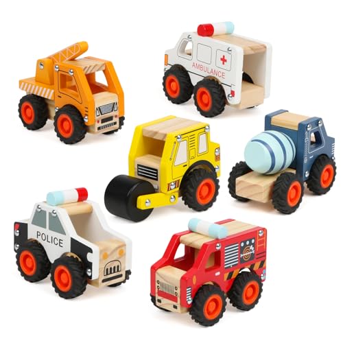 DIPALENT 6Pcs Wooden Cars for Toddlers...