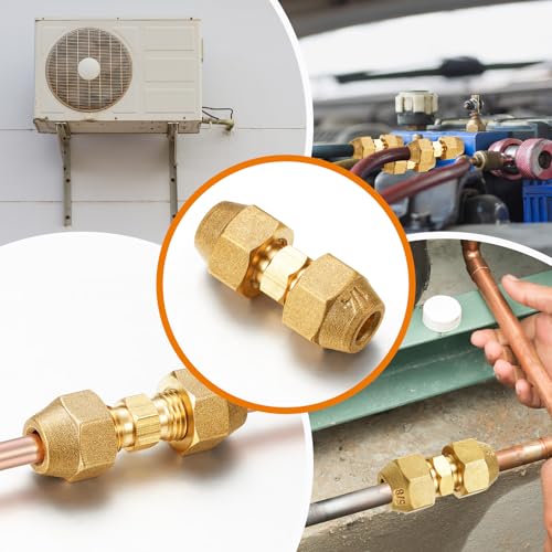 Image of Relaxweex 4 Pcs Copper Flare Coupling Connectors with Nuts HVAC,1 /4 inch 5 /8 inch | 1 /4 inch 5 /8 inch Compression Fittings for Copper Tubing, Air Conditioning Refrigeration, Flare Nut Adapters, Tube Connections