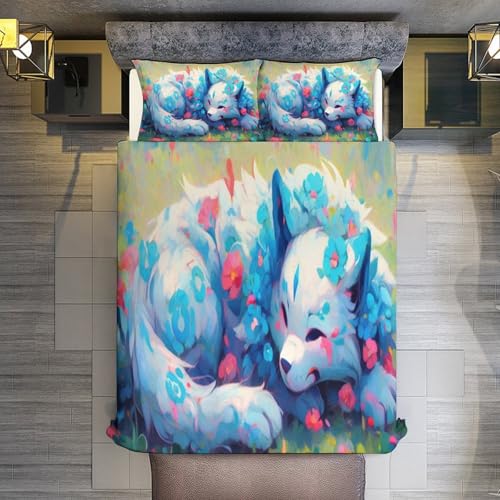 Parure de lit chat 3D avec fermeture éclair pour couette 2P