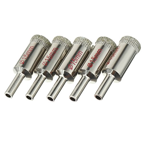 sourcingmap 5PCS 15mm Diamond Coated Hole Saw Drill Bits for Glass Ceramic Tile Marble Rock Porcelain Bottles Pots Brick