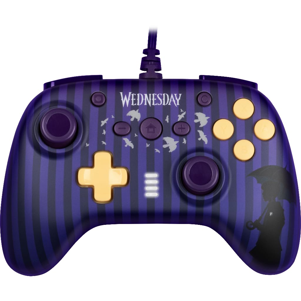 Konix Wednesday Wired Controller für Nintendo Switch, Switch OLED und PC - Vibrationsfunktion - Rutschfeste Griffe - 3 m Kabel - Violett und Schwarz