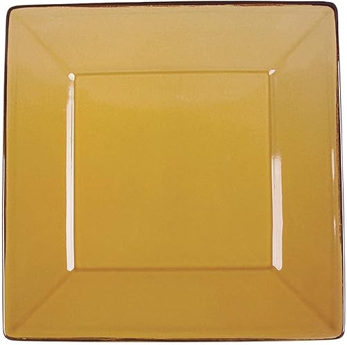 Pottery Barn Plato de cena cuadrado asiático amarillo