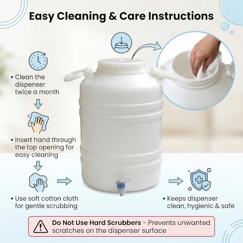 Image of NAKSHATHRA Water Dispenser with Tap, Plastic Water Storage Drum, Open Top with Lid, Ideal for Home, Kitchen & Office, Food Grade HDPE Material, UV-Stabilized - 30 litres (White)
