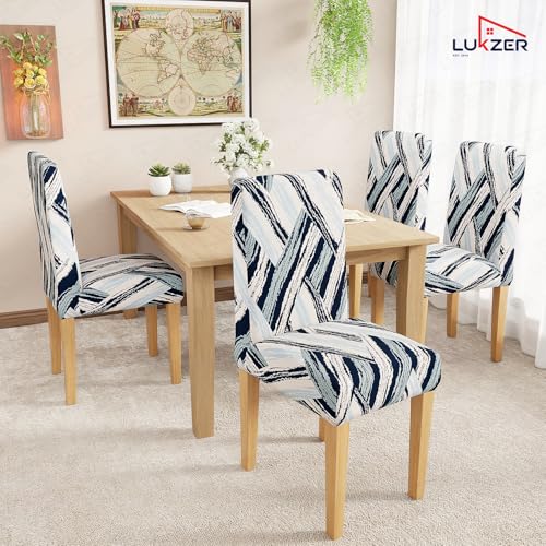 Image of Lukzer 1PC Blue Weave Stretchable Dining Chair Cover | Universal Fit Removable Washable Slipcover | 140 GSM Polyester + Spandex | Elastic Protective Cover for Home & Hotel Chairs Seat Slipcover