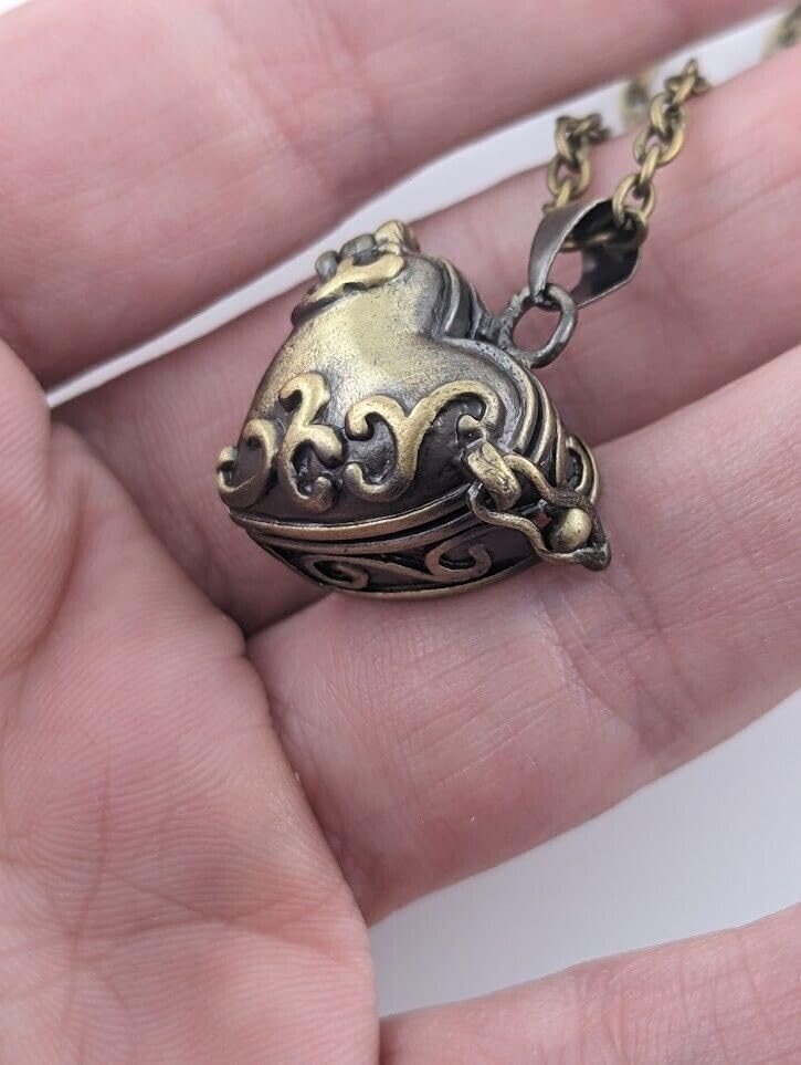 Bronze Heart Shaped Locket little prayer box pendant on 20" long chain necklace2