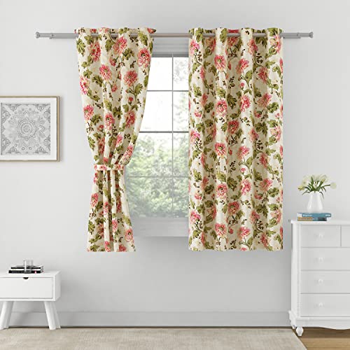 Image of Swayam 90% Blackout Polyester Window Curtain for Living Room & Bedroom | 5 Feet | Room Darkening Curtain with Eyelets | Pack of 2 | Floral Design - Beige & Green