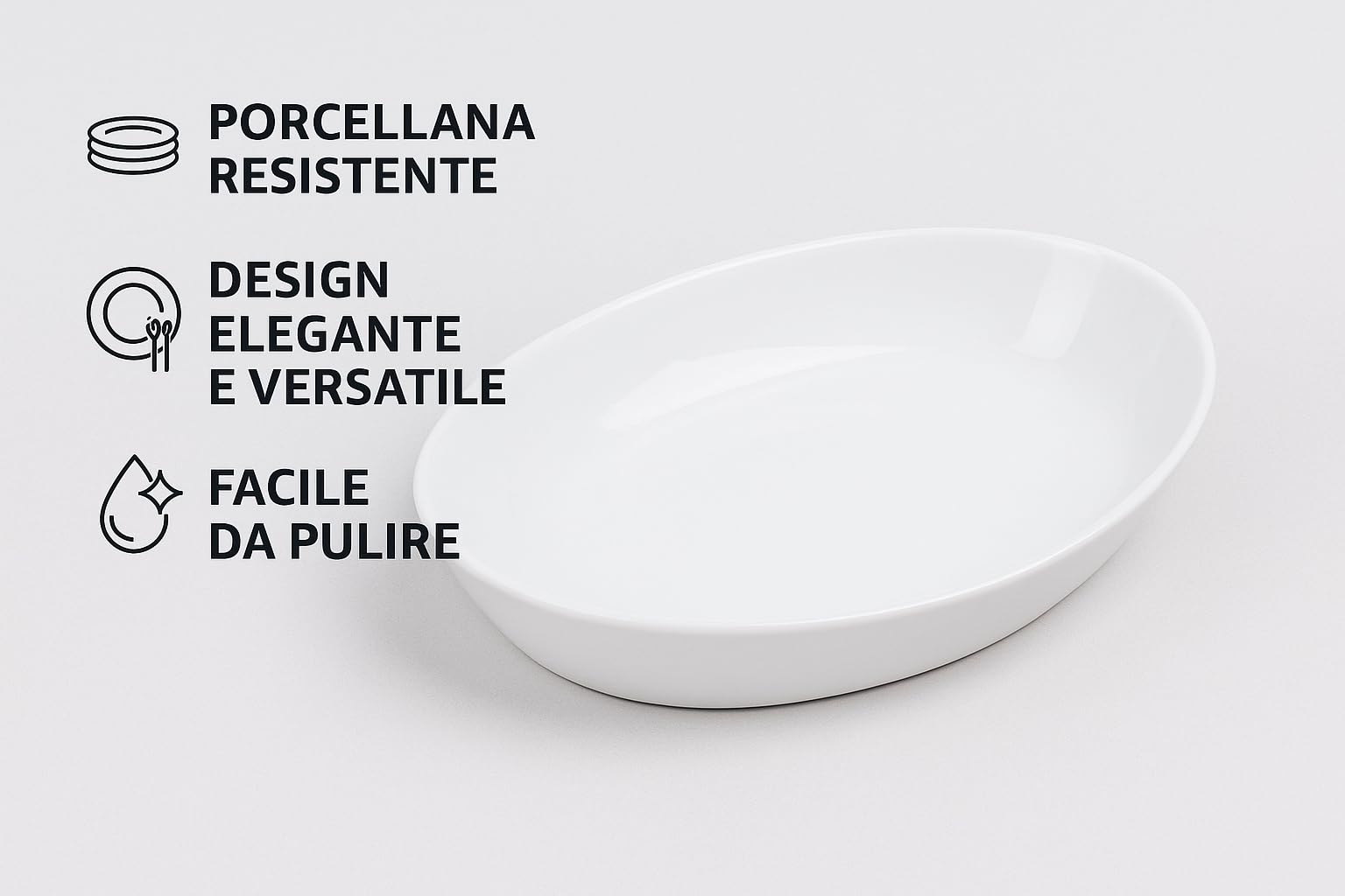 Piatto Bianco Napoli Caravella 35×24,5 cm – Piatto Ovale in Porcellana Elegante e Resistente – Ideale per Ristoranti, Casa, Catering e Servizio Pietanze (12)