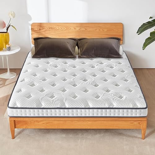Colchón híbrido Queen de espuma viscoelástica y resortes interiores, alivio de presión con infusión de gel, sensación de felpa media, 25 cm de grosor, 150 x 190 cm, perfecto para máxima comodidad