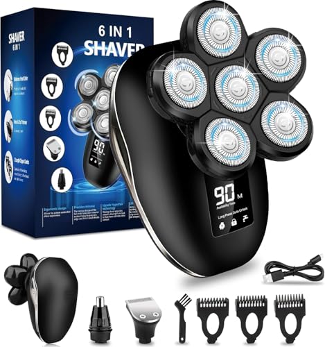 Image of Electric Shaver for Men, 6 in 1 Electric Razor for Men, IPX7 Wet /Dry Waterproof Men's Shavers Rotary Head with Shavers Kit LED Display, Gifts for Husband, Dad,Boyfriend (Silver)