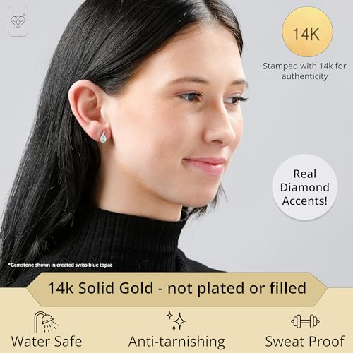 14k Yellow or White Gold Gemstone Pear Shape Drop Stud Earrings for Women with Teardrop Natural Diamonds and Push Backs 6mm x 4mm Birthstone by MAX + STONE2