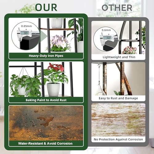 BACEKOLL Plant Stand Indoor with Grow Lights, 6 Tiered Metal Plant Shelf, 55\" Large Plant Stand for Indoor Plants Multiple, Corner Plant Holder Display Shelves, Tall Plant Rack for Living Room, Patio
