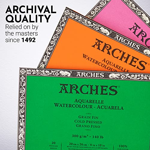 Image of Arches Watercolour Paper Blocks | Rough Natural White | for Watercolor, Acrylic Painting, Gouache and Poster Color Painting | 300 GSM, 20 x 26 cm- 20 Sheets