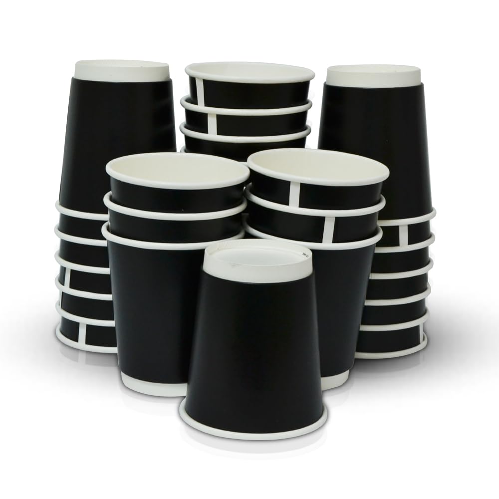 Win Paper Cups 8 Oz, 25 Pcs - Plain HD Black Disposable Hot And Cold Beverage Cup for Water, Juice, Tea, Soft Drink, Etc [25 Cups]