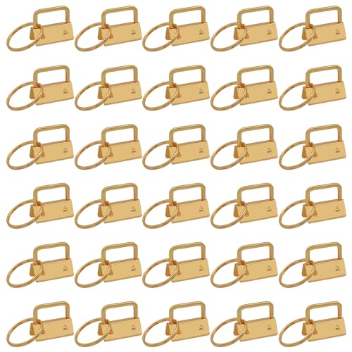 Uxney 1 Inch Gold Key Fob Hardware 30 PCS Keychain Clamps with Split Rings for Wristlet Strap Lanyard Bag Tag Making and DIY Craft Supplies