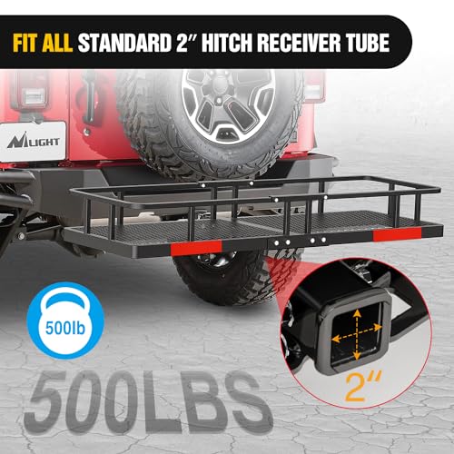 Image of Nilight 60 inch x 20 inchx 7.87 inch Hitch Cargo Carrier & 5 /8 inch Pin Clip Fits 2-Inch Receiver 500 Lbs Heavy Duty Capacity Luggage Basket Fold Up for SUV Pickup Camping Traveling