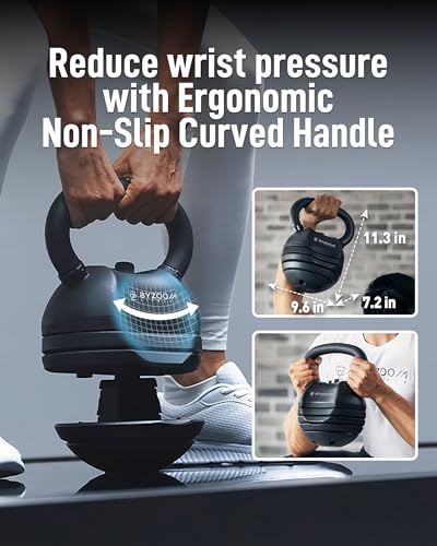 Image of BYZOOM FITNESS Pure Series Adjustable Kettlebell 30 /40 /50LB - 5-IN-1 Weight Change, Patented Quick-Change Machenism, Ergonomic Curved Handle for Home Gym, Strength Training, HIIT, White OR Black