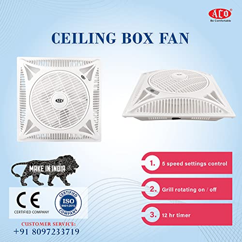 Image of ACO Decorative Cassette Ceiling fan AP1624 for Home and Office with Remote control l Rotating Grill l Anti Rust Body (White) (AP1624-R)