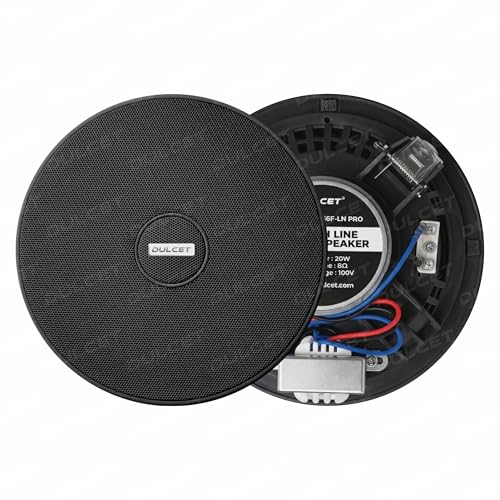 Image of DULCET DC-CS6F-LN Pro Black 6.5 inch 20W 2 Way 8 Ohms Ceiling Speaker with 100V Constant Supply Input & Line Matching Transformer for PA Amplifier