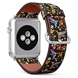 (Hummingbird on Floral Pattern) Patterned Leather Wristband Strap for Apple Watch Series 4/3/2/1 gen,Replacement for iWatch 42mm / 44mm Bands