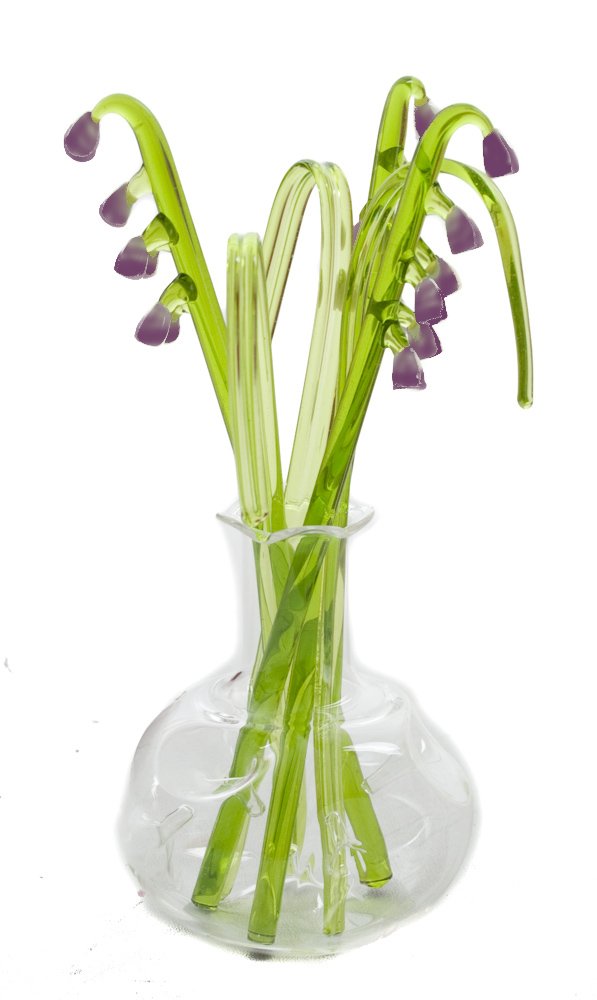 Beautiful Glass Ornament Sculpture Lavender Flowers In Vase
