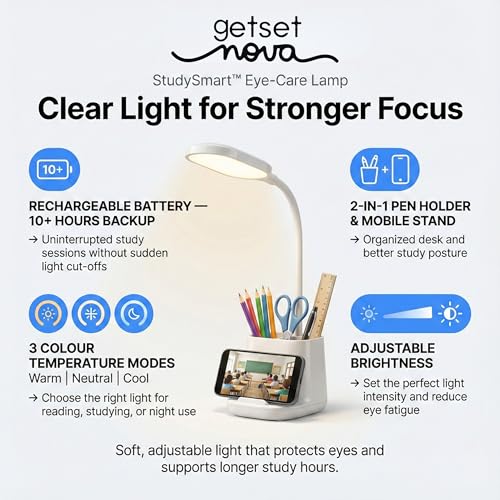 Image of Table Lamp for Study Room Study Lamp Rechargeable, Desk Lamp LED for Study Table Study Light for Students, 12H Battery, 3 Modes Eye Care Light (No Flicker Low Blue), Flexible Gooseneck, Glare Free