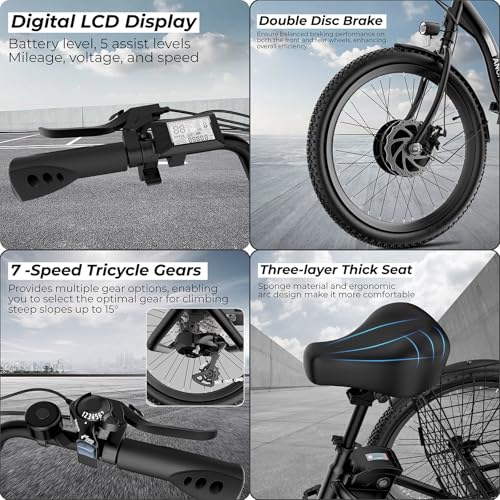 ANCHEER Electric Tricycle for Adults, Peak 600W Folding