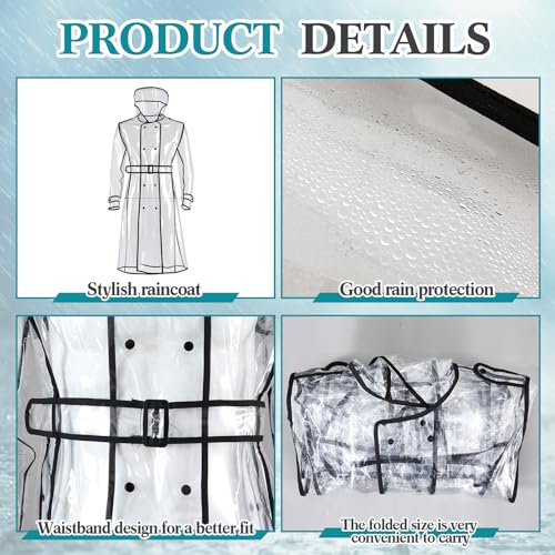 Waterproof Portable Raincoat Clear Raincoats for Women Reusable EVA Rain Resistant Poncho with Hoods and Belt3