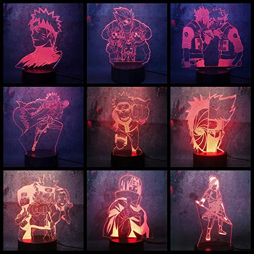 Preisvergleich Produktbild olwonow Naruto Cartoon Nachtlicht Uzumaki Naruto Uchiha Sasuke Haruno Sakura Schreibtischlampe Anime Fans 3D Kreative Beleuchtung Flash DIY Geschenk
