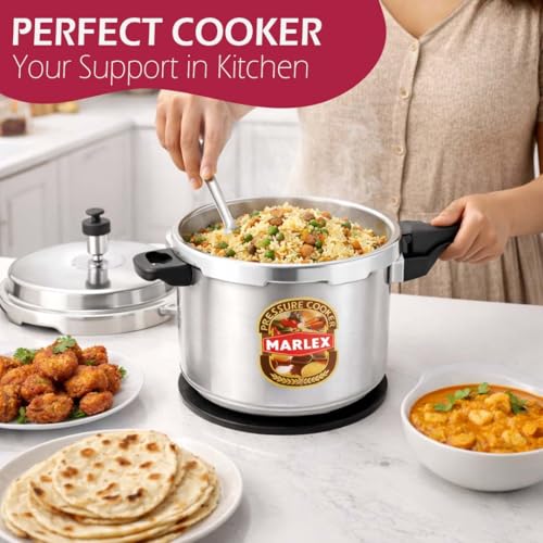 Image of Marlex Deluxe 7.5 Litre Outer Lid Aluminum Pressure Cooker | Gas Stovetop Compatible Cooker, Non Induction Base, Metallic Safety Plug, ISI Certified | Silver - 5 Years Warranty