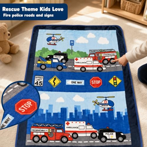 Image of EVERYDAY KIDS Toddler Throw Blanket - 30 inch by 40 inch - Fire and Police Rescue - Super Soft, Plush, Warm and Comfortable