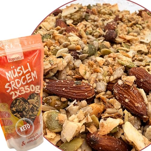 CRUNCHOLOGY Keto Müsli mit Vanille und Himalaya Salz, Low Carb Müsli Ohne Zucker zusatz | Low Carb Lebensmittel Granola | Low-Carb Süßigkeiten | Ketogene Lebensmittel 2x350g Multipack