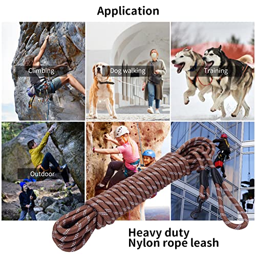 Image of Long Dog Leash for Training 30Ft-Reflective Nylon Rope with Swivel Hook-Recall Agility Lead for Large Small Medium Dogs Outside Walking Hiking-Brown Diam 1 /2 inch