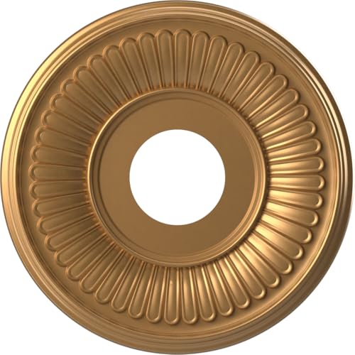 Image of Ekena Millwork CMP13BEBGL Berkshire Thermoformed PVC Ceiling Medallion (Fits Canopies up to 5 3 /4 inch), 13 inchOD x 3 1 /2 inchID x 3 /4 inchP, Bright Coat Gold