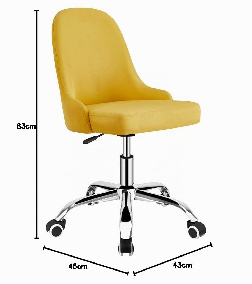 Brigros WeHome - Sedia Scrivania Modello ABBY, Sedia Poltroncina in Lino, Sedia Ufficio Girevole, Base Cromata E 5 Ruote, Sedia Da Scrivania Per Cameretta, Ufficio, Studio, Arredo Casa (Yellow, ABBY)