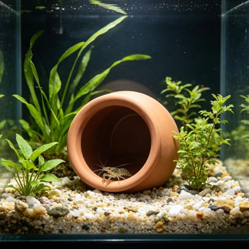 Image of Saim Natural Clay Ceramic Cave Pot - Aquarium Fish Tank Decor Hideout for Betta Shrimp Cichlid Small Fish Breeding & Hiding Shelter Cute Ornament Aquatic Habitat- Large